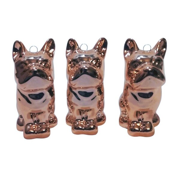 Lot Of 3 French Bulldog Christmas Ornaments-Ceramic-Rose Gold Finish - Picture 2 of 9